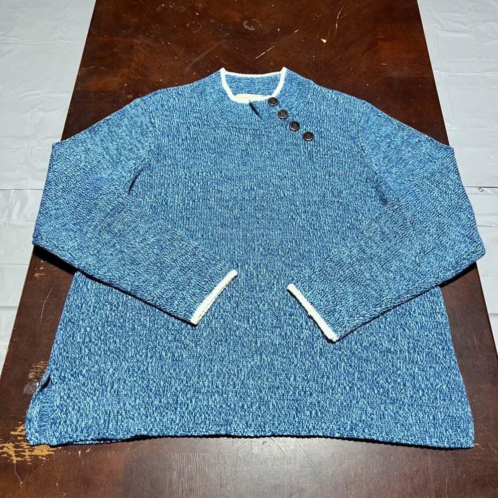 Appleseed's‎ Blue Marled Mock Neck Button Sweater Womens XL Long Sleeve Pullover